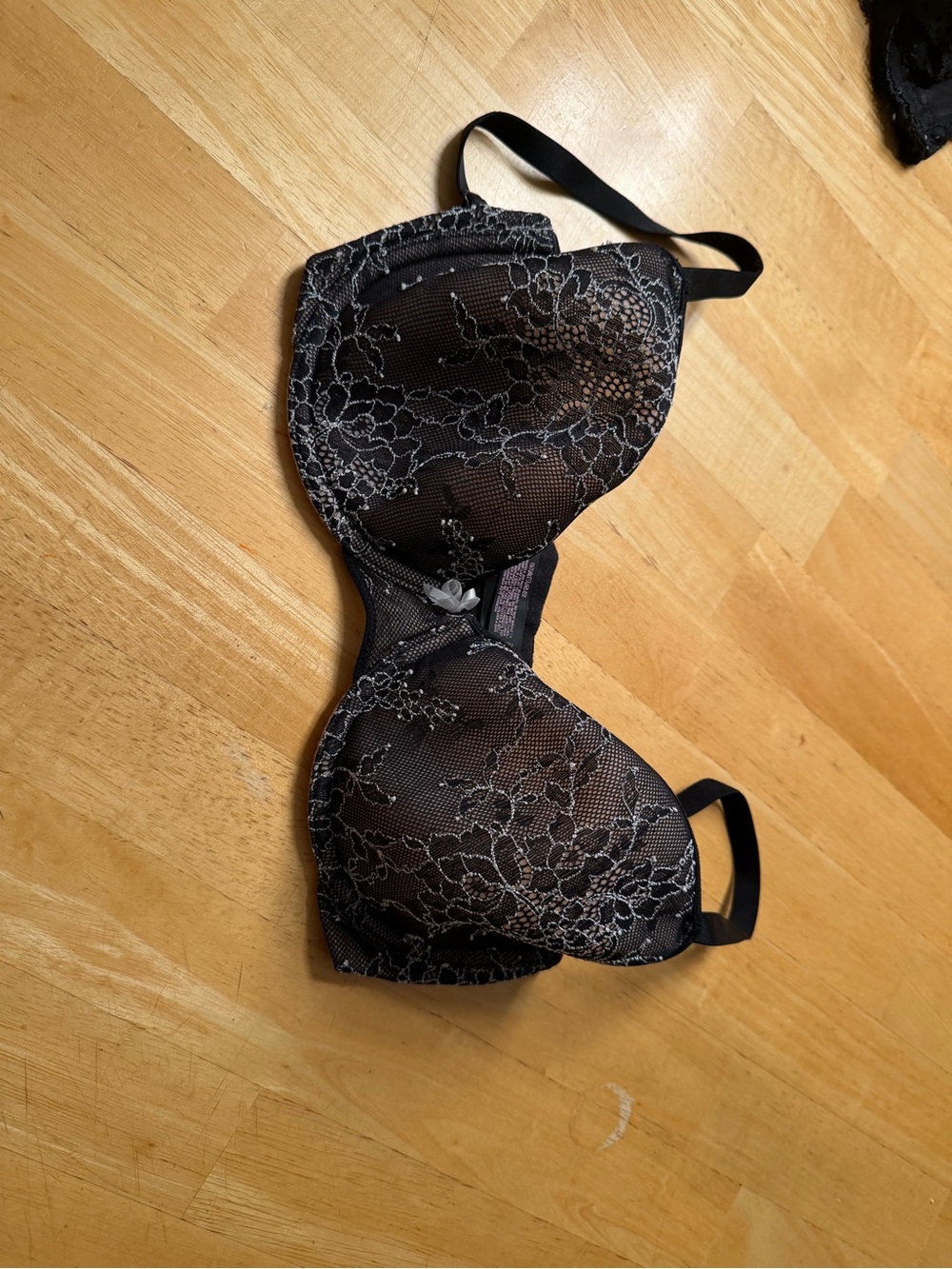 Black Lace Underwire Bra with Floral Overlay